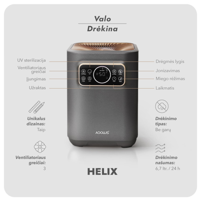 Oro drėkintuvas Adolus Helix + Papildomas filtras