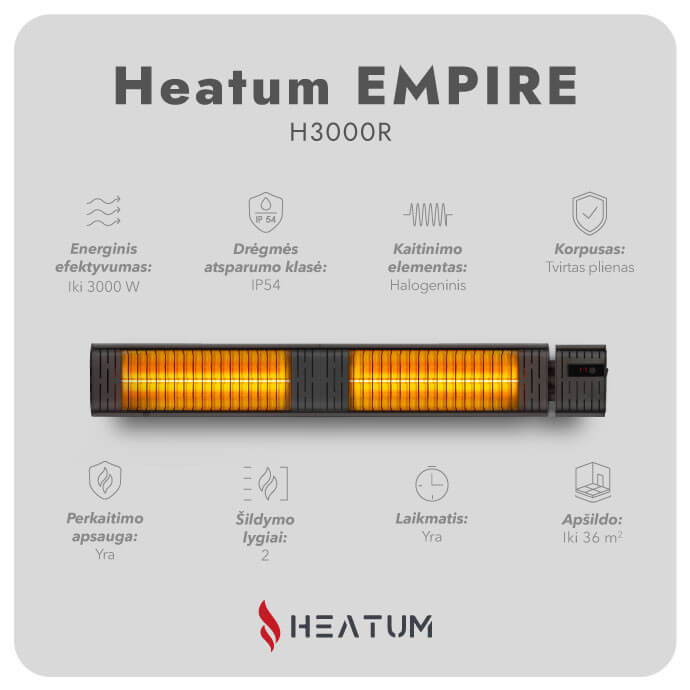 Pastatomas Infraraudonųjų spindulių šildytuvas Heatum H3000R EMPIRE su vienkoju stovu 3