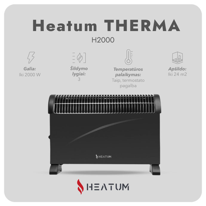 Konvekcinis šildytuvas (elektrinis radiatorius) Heatum THERMA H2000 Juodas