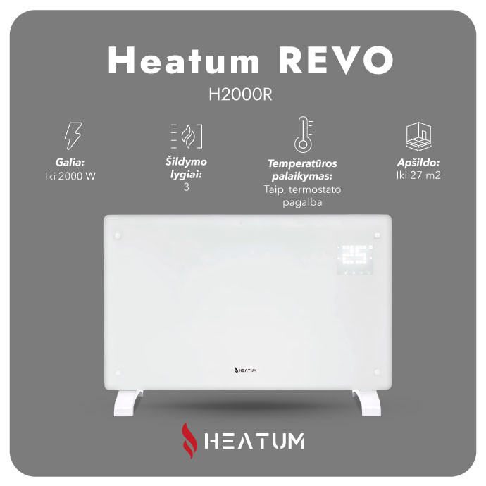 Konvekcinis šildytuvas (elektrinis radiatorius) Heatum REVO H2000R Baltas