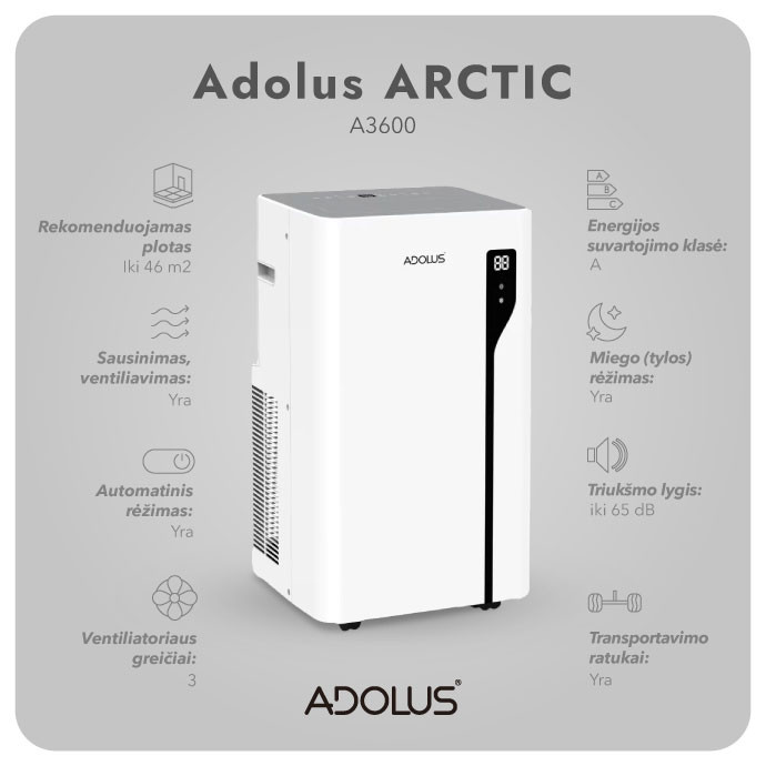 Mobilus oro kondicionierius Adolus ARCTIC A3600 su lango tarpine