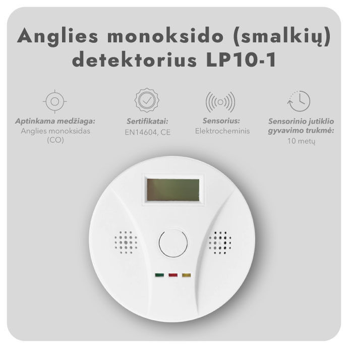 Anglies monoksido (smalkių) detektorius LP10-1, 3 metų (2 vnt.) 2