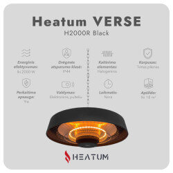 Infraraudonųjų spindulių šildytuvas Heatum VERSE H2000R Black 4
