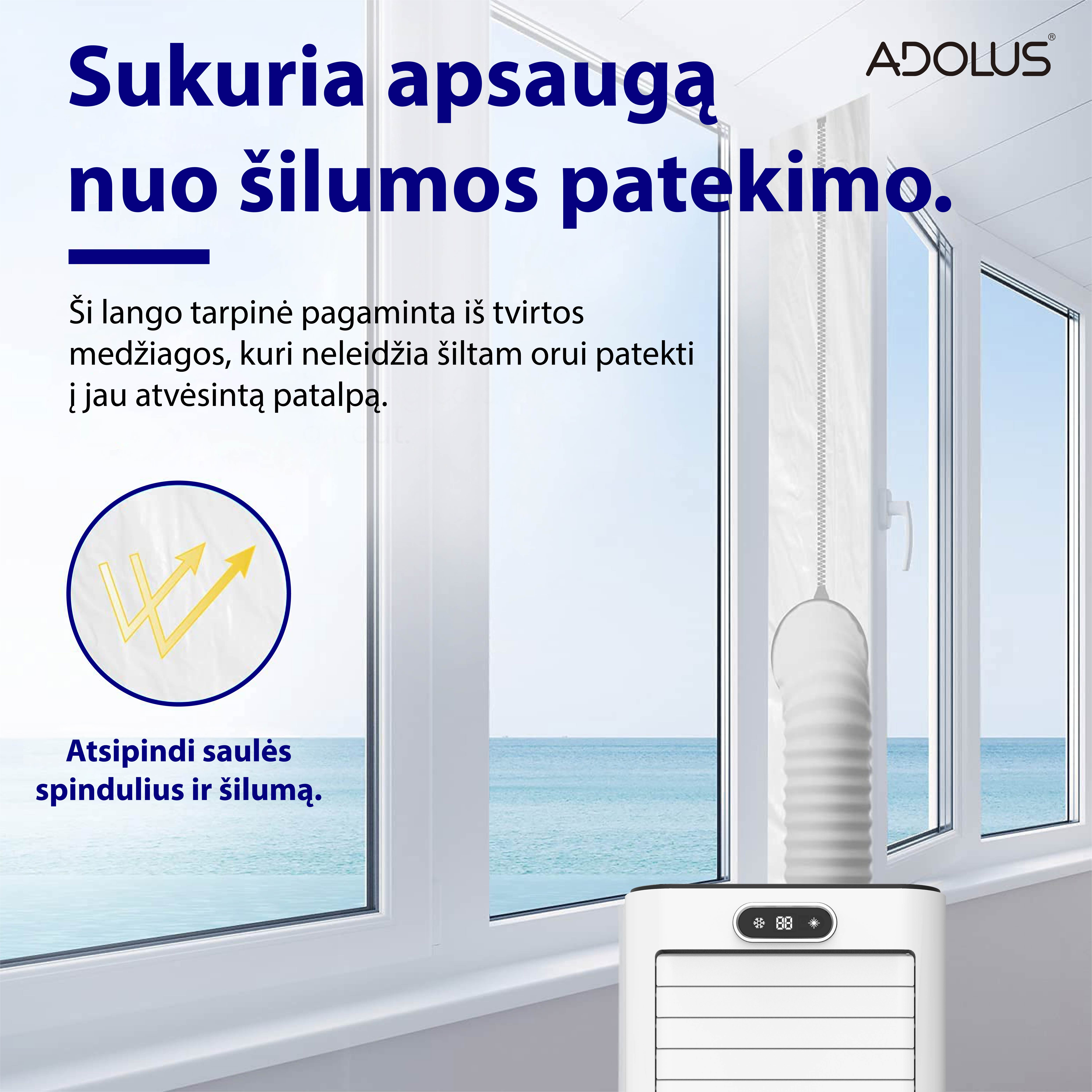 Mobilus oro kondicionierius ADOLUS ARCTIC A2050H su šildymu ir lango tarpine